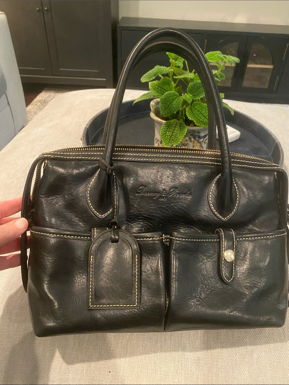 Dooney & Bourke Florentine Vacchetta Leather East/West satchel in black leather